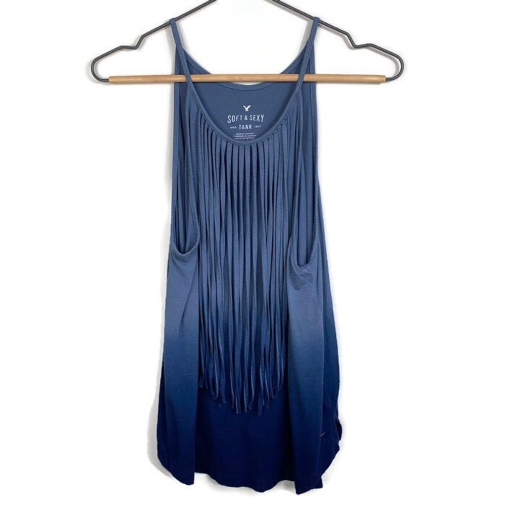 AEO Soft & Sexy Ombré Blue Fringe Tank